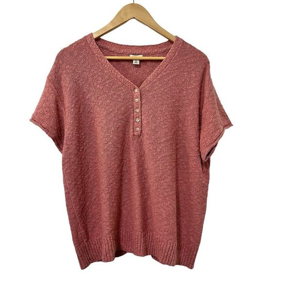 L.L. Bean Tops - L.L. Bean Midweight Cotton Slub Henley Top Size XL Pink Beachy Granola Girl